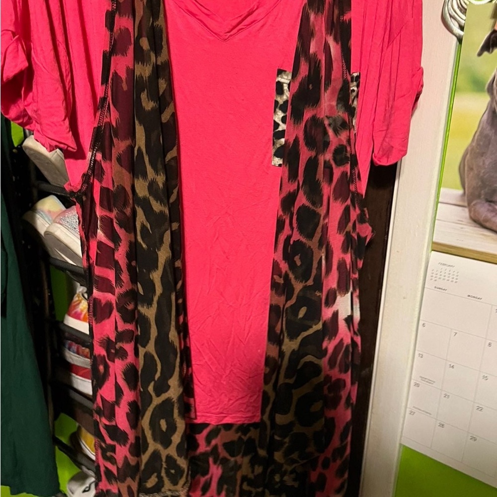 Pink and brown sheer leopard duster vest